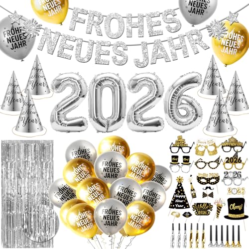 Izoel Silvester Deko 2026 Party Silber Folienballon 2026