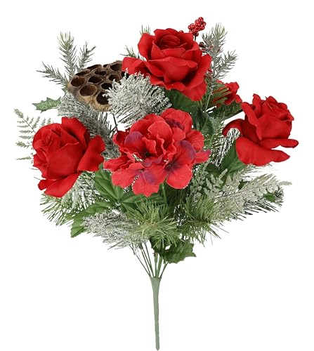 Kunstblumen Bouquet Rosen Hortensien 45cm Tanne Dekozweige K