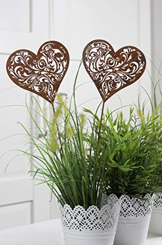 2er Set Gartenstecker Herz Rost Deko Design Stecker