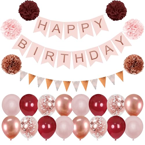 Luftballons Geburtstag Dekoration Weinrot Rosegold Geburtstagsdeko Happy Birthday