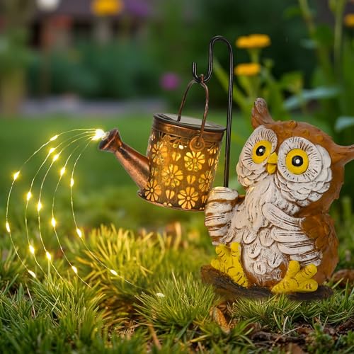 Gigalumi Solar Gartenstatuen Eulenfigur Mit Gie Kannen Lichtern