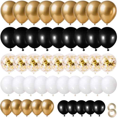 70 St Ck Schwarz Gold Latex Ballons Helium