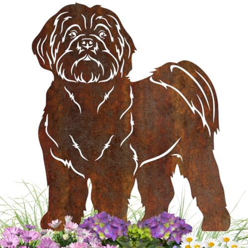 Erma Stahldesign Edelrost Gartenstecker Hund Shih Tzu Metall