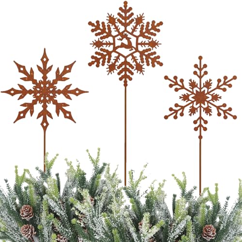 3 Schneeflocken Gartenstecker Weihnachten Deko Drau En Rost