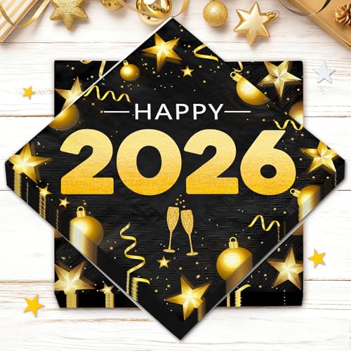 40 St Ck Servietten Silvester Happy 2026 33x33cm