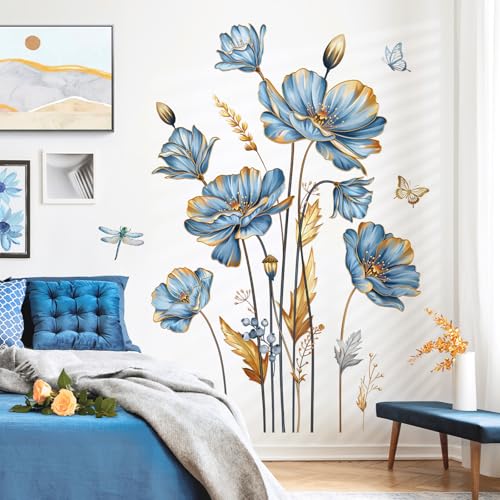 Decalmile Wandsticker Blumen Blau Gro Wandtattoo Bl Ten