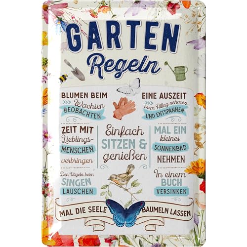 Lanolu Retro Blechschild Gartenregeln Schild Blechschilder Garten Mit