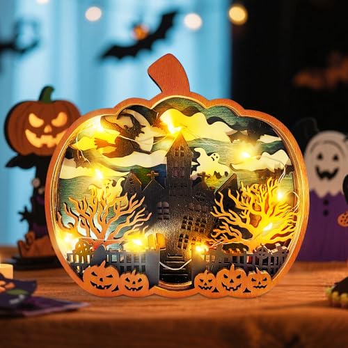 Herbstdeko K Rbis Lichter Holz Halloween Deko K