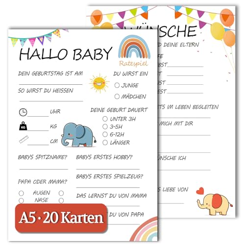 20 Babyparty Spiele Karten A5 Gender Reveal Party