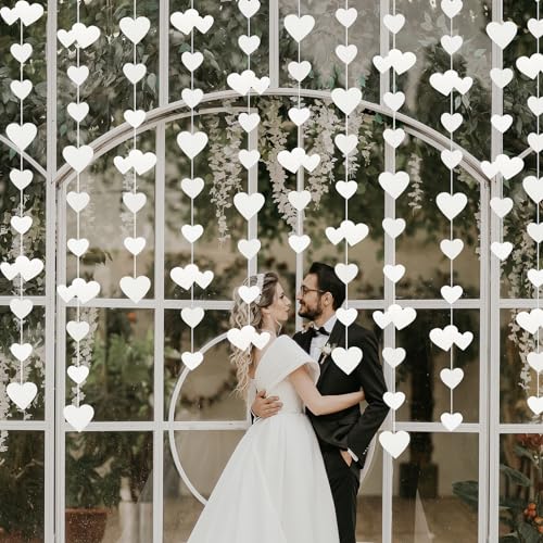 Qeefop Wei Herz Girlande Hochzeit Deko 52ft Doppelseitig