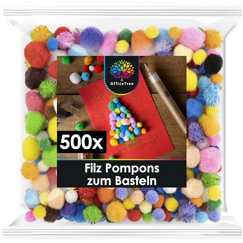 Officetree 500 Bunte Pompons Zum Basteln Mix Filzkugeln