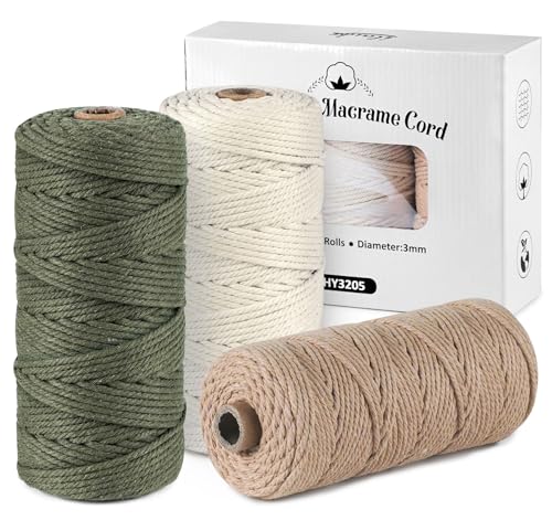 Ilauke Makramee Garn 3mm X100m Baumwollgarn Baumwollschnur Makramee