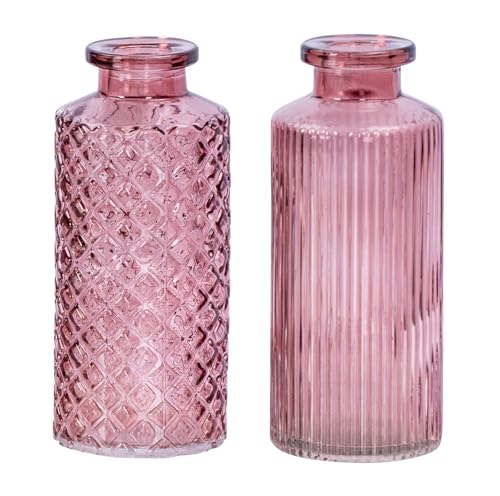 Levandeo 2er Set Vase H14cm Rosa Glas Blumenvase