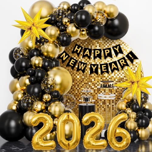 145st Ck Silvester Deko 2026 Schwarz Gold Luftballons