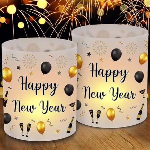 12 Windlicht Tischdeko Silvester Happy New Year Deko