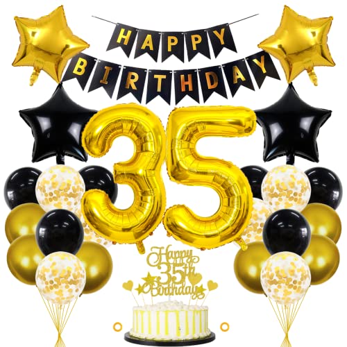 Jxuzh 35 Geburtstag Dekorationen Schwarz Gold Deko F