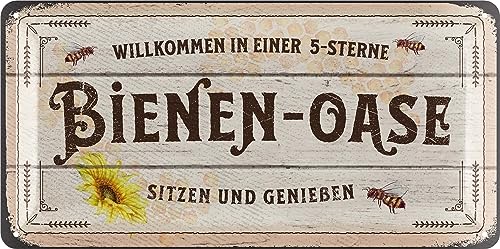 Lanolu Retro Blechschild Bienen Oase Schild Blechschilder Garten