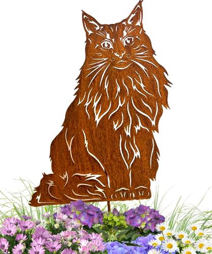 Terma Stahldesign Maine Coon Katze Gartenstecker Rostfigur Made