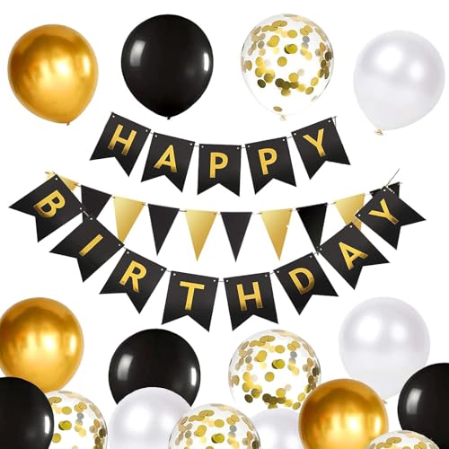 Luftballons Geburtstag Dekoration Set Schwarz Gold Geburtstagsdeko Happy