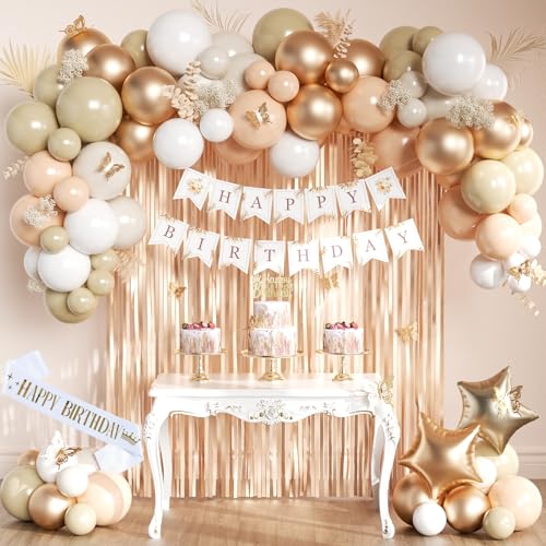 Geburtstagsdeko Beige Champagner Gold Deko Geburtstag Retro Beige