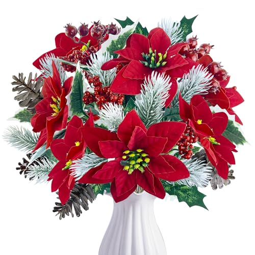 Rollway 4 St Ck K Nstlicher Weihnachtsstern Tannenzweige