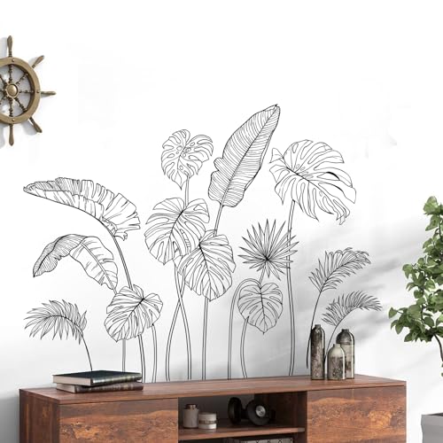 Supzone Wandtattoo Schwarze Tropische Pflanzen Wandaufkleber Skizze Von
