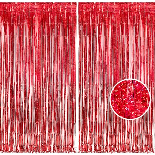 Braveshine Lametta Vorhang Rot Glitzer Hintergrund Vorhang Party