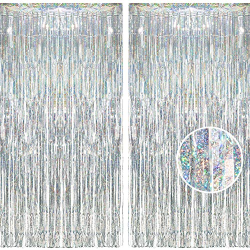 Braveshine Lametta Vorhang Silber Glitzer Folien Fransen Vorh