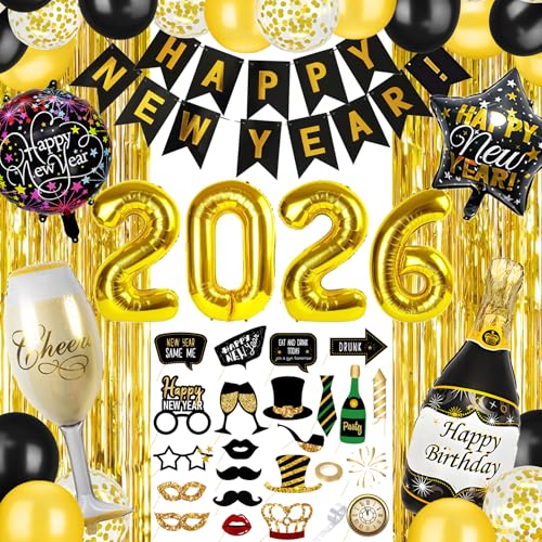 Silvester Deko 2026 Neujahr Deko 2026 Set Schwarz