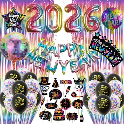 Weqtwl Silvester Deko 2026 Regenbogen Schwarz Neujahr Deko