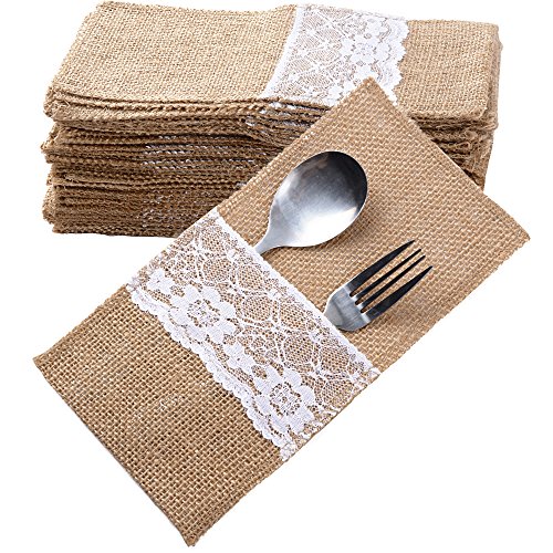 40 St Ck Jute Bestecktaschen Besteckbeutel Besteckhalter Sackleinen