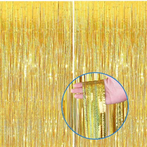 Silvester Lametta Vorhang Gold Glitzer Folie Fransen Vorhang