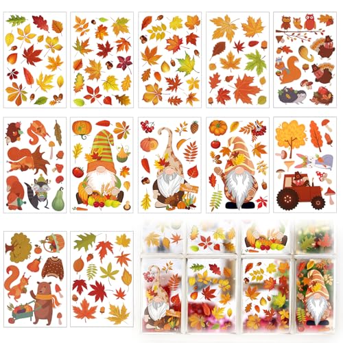 Erntedankfest Fensteraufkleber 12 Blatt Thanksgiving Fenster Aufkleber Selbstklebend