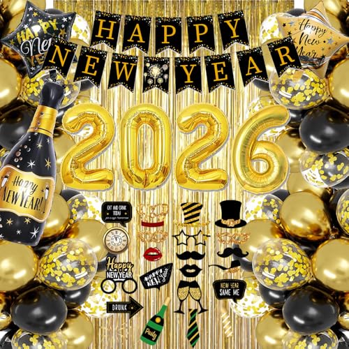 Schwarz Gold Silvester Deko 2026 Neujahr Deko 2026