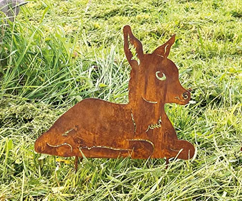 Rehkitz Liegend 32x37cm Zum Stecken Gartenstecker Edelrost Gartendeko