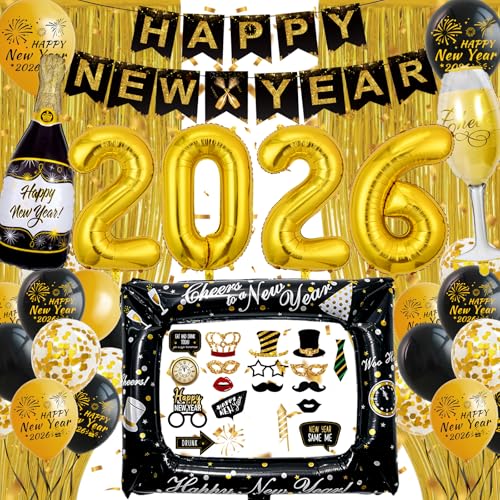 Silvester Deko 2026 Dekoration Set Schwarz Gold Silvesterparty