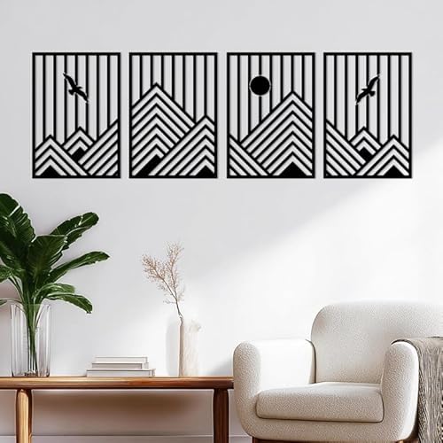 Estart 4 St Ck Schwarze Abstrakte Berglinie Metall