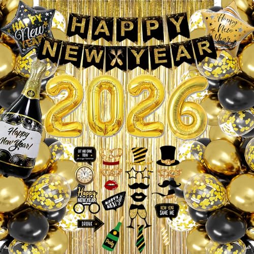 Schwarz Gold Silvester Deko 2026 Neujahr Deko 2026