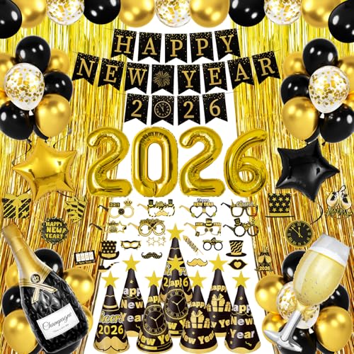Bluecloudy Silvester Deko 2026 Party Set Schwarz Gold