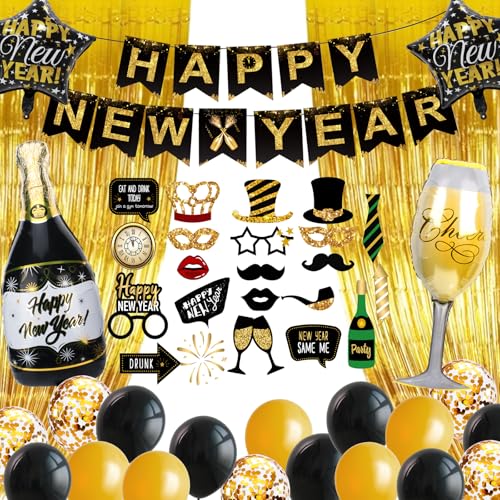 Silvester Deko 2026 Xxl Schwarz Gold Neujahr Silvesterdeko
