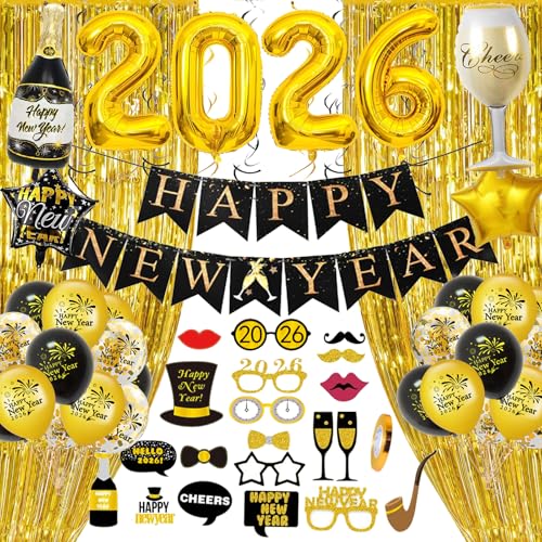 Weqtwl Silvester Deko 2026 Schwarz Gold Neujahr Deko